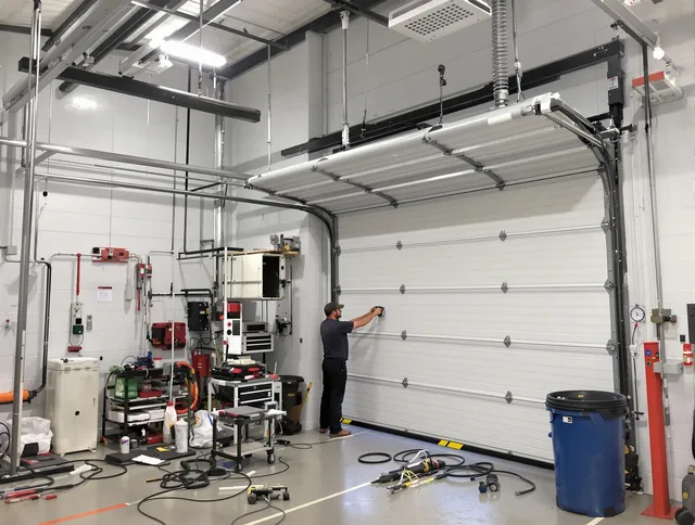Compton Garage Door Repair certified technician performing commercial door repair at a Compton business facility