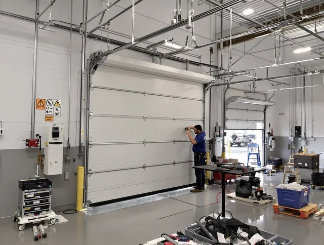 Commercial garage door repair being performed by Compton Garage Door Repair expert in Compton