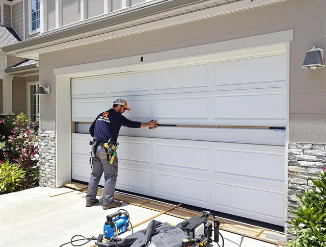 Compton Garage Door Repair team performing complete garage door replacement at Compton residence