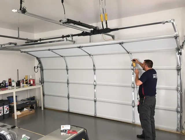Compton Garage Door Repair certified technician performing overhead door system repair in Compton