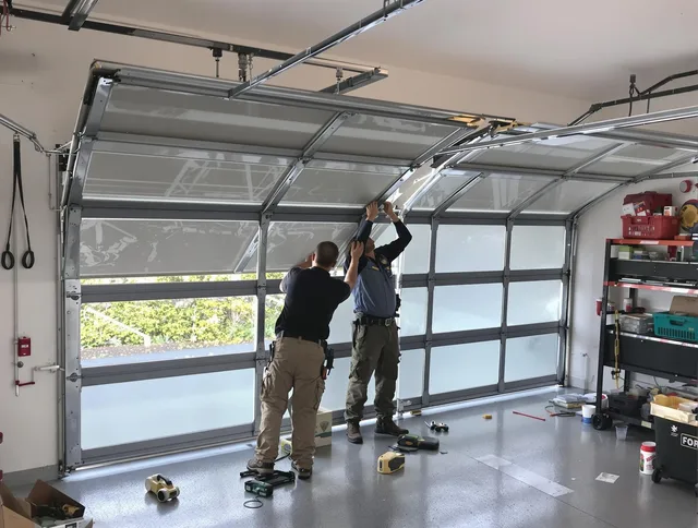 Compton Garage Door Repair expert performing precise panel replacement on Compton garage door